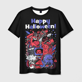 Мужская футболка 3D с принтом Монстры на Хеллоуин в Тюмени, 100% полиэфир | прямой крой, круглый вырез горловины, длина до линии бедер | funny | happy halloween | having fun | holiday | monsters | playing pranks | scary | веселятся | монстры | праздник | смешные | страшные | хэллоуин | чудовища | шалят