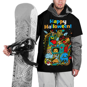 Накидка на куртку 3D с принтом Монстры празднуют Хеллоуин в Екатеринбурге, 100% полиэстер |  | funny | happy halloween | having fun | holiday | monsters | playing pranks | scary | веселятся | монстры | праздник | смешные | страшные | хэллоуин | чудовища | шалят