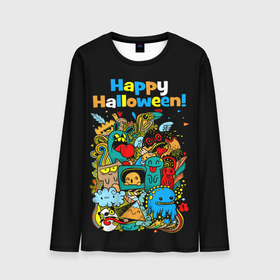 Мужской лонгслив 3D с принтом Монстры празднуют Хеллоуин в Тюмени, 100% полиэстер | длинные рукава, круглый вырез горловины, полуприлегающий силуэт | funny | happy halloween | having fun | holiday | monsters | playing pranks | scary | веселятся | монстры | праздник | смешные | страшные | хэллоуин | чудовища | шалят