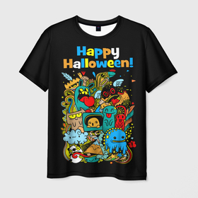 Мужская футболка 3D с принтом Монстры празднуют Хеллоуин в Кировске, 100% полиэфир | прямой крой, круглый вырез горловины, длина до линии бедер | funny | happy halloween | having fun | holiday | monsters | playing pranks | scary | веселятся | монстры | праздник | смешные | страшные | хэллоуин | чудовища | шалят