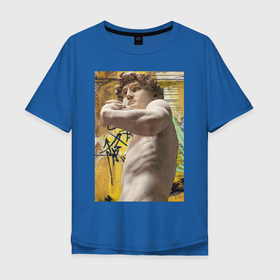 Мужская футболка хлопок Oversize с принтом Contribution в Белгороде, 100% хлопок | свободный крой, круглый ворот, “спинка” длиннее передней части | граффити | давид | желтый цвет | картина | мужчина | скульптура | современное искусство | статуя | торс | узоры