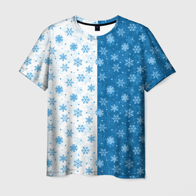 Мужская футболка 3D с принтом Снежинки (зимняя пора) , 100% полиэфир | прямой крой, круглый вырез горловины, длина до линии бедер | Тематика изображения на принте: merry christmas | дед мороз | ёлка | зима | мороз | новый год | подарок | праздник | рождество | с новым годом | сантаклаус | снег | снеговик | снегурочка | снежинки | снежные узоры | узоры