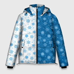 Мужская зимняя куртка 3D с принтом Снежинки (зимняя пора) в Новосибирске, верх — 100% полиэстер; подкладка — 100% полиэстер; утеплитель — 100% полиэстер | длина ниже бедра, свободный силуэт Оверсайз. Есть воротник-стойка, отстегивающийся капюшон и ветрозащитная планка. 

Боковые карманы с листочкой на кнопках и внутренний карман на молнии. | Тематика изображения на принте: merry christmas | дед мороз | ёлка | зима | мороз | новый год | подарок | праздник | рождество | с новым годом | сантаклаус | снег | снеговик | снегурочка | снежинки | снежные узоры | узоры