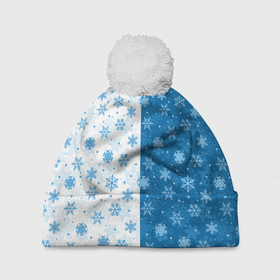 Шапка 3D c помпоном с принтом Снежинки (зимняя пора) в Новосибирске, 100% полиэстер | универсальный размер, печать по всей поверхности изделия | Тематика изображения на принте: merry christmas | дед мороз | ёлка | зима | мороз | новый год | подарок | праздник | рождество | с новым годом | сантаклаус | снег | снеговик | снегурочка | снежинки | снежные узоры | узоры