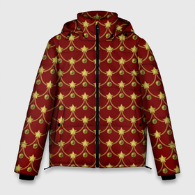 Мужская зимняя куртка 3D с принтом Ёлочные Звёзды в Тюмени, верх — 100% полиэстер; подкладка — 100% полиэстер; утеплитель — 100% полиэстер | длина ниже бедра, свободный силуэт Оверсайз. Есть воротник-стойка, отстегивающийся капюшон и ветрозащитная планка. 

Боковые карманы с листочкой на кнопках и внутренний карман на молнии. | Тематика изображения на принте: christmas | merry christmas | santa claus | дед мороз | ёлка | елочные шары | звезда | игрушки | новый год | подарки | праздник | с новым годом | санта клаус | снегурочка | украшения