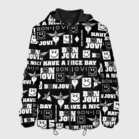 Мужская куртка 3D с принтом BON JOVI ЛОГОБОМБИНГ | БОН ДЖОВИ ПАТТЕРН ИЗ ЛОГОТИПОВ ГРУППЫ в Новосибирске, ткань верха — 100% полиэстер, подклад — флис | прямой крой, подол и капюшон оформлены резинкой с фиксаторами, два кармана без застежек по бокам, один большой потайной карман на груди. Карман на груди застегивается на липучку | Тематика изображения на принте: bon jovi | have a nice day | john | альбом | арена | бон | бон джови | глэм | группа | джови | джон | метал | музыка | надпись | песни | поп | попрок | рок | рокер | смайл | солист | софт | стена | хард | хеви | хевиметал