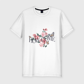 Мужская футболка хлопок Slim с принтом How come Розы в Новосибирске, 92% хлопок, 8% лайкра | приталенный силуэт, круглый вырез ворота, длина до линии бедра, короткий рукав | встреча | как придешь | любовь | роза | розочка | розы | свидание | цветы