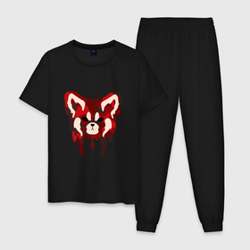 Мужская пижама хлопок с принтом Red Panda Camo в Новосибирске, 100% хлопок | брюки и футболка прямого кроя, без карманов, на брюках мягкая резинка на поясе и по низу штанин
 | Тематика изображения на принте: animal | black | camo | camouflage | jungle | panda | red | red panda | white | белый | джунгли | животные | камуфляж | красная панда | красный | панда | черный