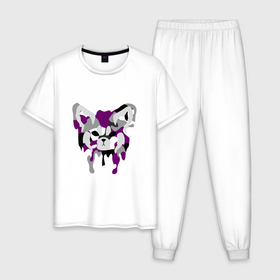 Мужская пижама хлопок с принтом Red Panda Camo Purple в Тюмени, 100% хлопок | брюки и футболка прямого кроя, без карманов, на брюках мягкая резинка на поясе и по низу штанин
 | Тематика изображения на принте: animal | black | camo | camouflage | jungle | panda | purple | red | red panda | white | белый | джунгли | животные | камуфляж | красная панда | красный | панда | фиолетовый | черный