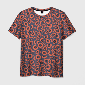 Мужская футболка 3D с принтом Абстракция квадраты и круги в Екатеринбурге, 100% полиэфир | прямой крой, круглый вырез горловины, длина до линии бедер | abstraction | shapes | squares | абстракция | квадраты | круги | оранжевый | принт | серый | фигуры | черный