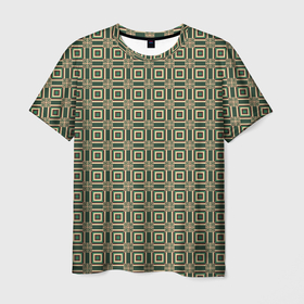 Мужская футболка 3D с принтом Абстракция из зеленых квадратов в Кировске, 100% полиэфир | прямой крой, круглый вырез горловины, длина до линии бедер | abstraction | shapes | squares | абстракция | желтый | зеленый | квадраты | коричневый | молодежный | принт | узор | фигуры