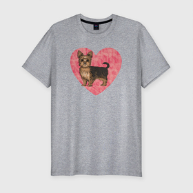 Мужская футболка хлопок Slim с принтом Йоркшик в сердце , 92% хлопок, 8% лайкра | приталенный силуэт, круглый вырез ворота, длина до линии бедра, короткий рукав | york | домашние животные | домашний любимец | звери | йорк | йоркширский терьер | любовь | питомец | розовое сердце | собака | собачка
