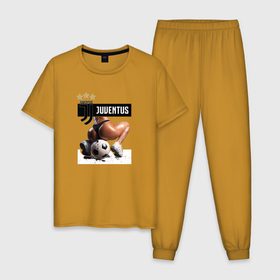 Мужская пижама хлопок с принтом Ювенткс в Тюмени, 100% хлопок | брюки и футболка прямого кроя, без карманов, на брюках мягкая резинка на поясе и по низу штанин
 | Тематика изображения на принте: juventus | мяч | футбол | ювенус