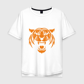Мужская футболка хлопок Oversize с принтом Orange   Tiger в Екатеринбурге, 100% хлопок | свободный крой, круглый ворот, “спинка” длиннее передней части | Тематика изображения на принте: 2022 | animal | cat | lion | tiger | год тигра | животные | зверь | зубы | кот | кошка | лев | охотник | полосатый | природа | тигр | тигренок | тигрица | хищник