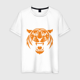 Мужская футболка хлопок с принтом Orange   Tiger в Екатеринбурге, 100% хлопок | прямой крой, круглый вырез горловины, длина до линии бедер, слегка спущенное плечо. | Тематика изображения на принте: 2022 | animal | cat | lion | tiger | год тигра | животные | зверь | зубы | кот | кошка | лев | охотник | полосатый | природа | тигр | тигренок | тигрица | хищник