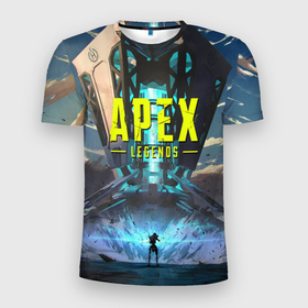 Мужская футболка 3D Slim с принтом APEX Legends boom в Тюмени, 100% полиэстер с улучшенными характеристиками | приталенный силуэт, круглая горловина, широкие плечи, сужается к линии бедра | apex | apex legends | battle royal | game | games | батл роял | игра | игры | орех