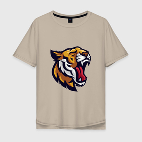 Мужская футболка хлопок Oversize с принтом Roar   Tiger в Тюмени, 100% хлопок | свободный крой, круглый ворот, “спинка” длиннее передней части | 2022 | animal | cat | lion | tiger | год тигра | животные | зверь | зубы | кот | кошка | лев | охотник | полосатый | природа | тигр | тигренок | тигрица | хищник