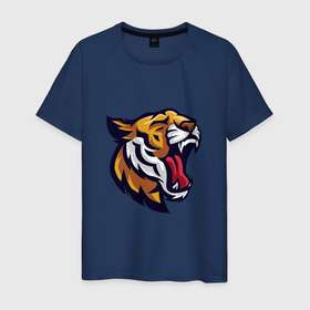 Мужская футболка хлопок с принтом Roar   Tiger в Екатеринбурге, 100% хлопок | прямой крой, круглый вырез горловины, длина до линии бедер, слегка спущенное плечо. | 2022 | animal | cat | lion | tiger | год тигра | животные | зверь | зубы | кот | кошка | лев | охотник | полосатый | природа | тигр | тигренок | тигрица | хищник