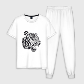 Мужская пижама хлопок с принтом Тигриный Год в Белгороде, 100% хлопок | брюки и футболка прямого кроя, без карманов, на брюках мягкая резинка на поясе и по низу штанин
 | 2022 | animal | cat | lion | tiger | год тигра | животные | зверь | зубы | кот | кошка | лев | охотник | полосатый | природа | тигр | тигренок | тигрица | хищник