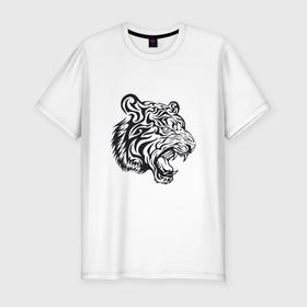 Мужская футболка хлопок Slim с принтом Тигриный Год в Белгороде, 92% хлопок, 8% лайкра | приталенный силуэт, круглый вырез ворота, длина до линии бедра, короткий рукав | 2022 | animal | cat | lion | tiger | год тигра | животные | зверь | зубы | кот | кошка | лев | охотник | полосатый | природа | тигр | тигренок | тигрица | хищник