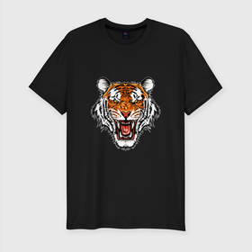 Мужская футболка хлопок Slim с принтом Jungle Life в Белгороде, 92% хлопок, 8% лайкра | приталенный силуэт, круглый вырез ворота, длина до линии бедра, короткий рукав | 2022 | animal | cat | lion | tiger | год тигра | животные | зверь | зубы | кот | кошка | лев | охотник | полосатый | природа | тигр | тигренок | тигрица | хищник