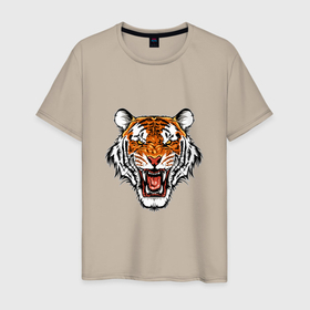 Мужская футболка хлопок с принтом Jungle Life в Петрозаводске, 100% хлопок | прямой крой, круглый вырез горловины, длина до линии бедер, слегка спущенное плечо. | 2022 | animal | cat | lion | tiger | год тигра | животные | зверь | зубы | кот | кошка | лев | охотник | полосатый | природа | тигр | тигренок | тигрица | хищник
