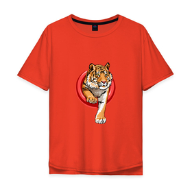 Мужская футболка хлопок Oversize с принтом Wilking Tiger в Екатеринбурге, 100% хлопок | свободный крой, круглый ворот, “спинка” длиннее передней части | Тематика изображения на принте: 2022 | animal | cat | lion | tiger | год тигра | животные | зверь | зубы | кот | кошка | лев | охотник | полосатый | природа | тигр | тигренок | тигрица | хищник