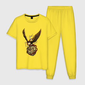 Мужская пижама хлопок с принтом Гигантский орёл в Екатеринбурге, 100% хлопок | брюки и футболка прямого кроя, без карманов, на брюках мягкая резинка на поясе и по низу штанин
 | арт | герб | иллюстрация | орленок | реликвия