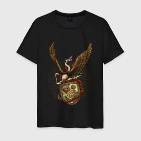 Мужская футболка хлопок с принтом Гигантский орёл в Кировске, 100% хлопок | прямой крой, круглый вырез горловины, длина до линии бедер, слегка спущенное плечо. | арт | герб | иллюстрация | орленок | реликвия