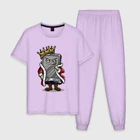Мужская пижама хлопок с принтом KingPhone в Петрозаводске, 100% хлопок | брюки и футболка прямого кроя, без карманов, на брюках мягкая резинка на поясе и по низу штанин
 | king | арт | иллюстрация | корона | телефон