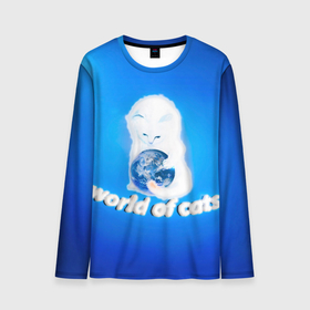 Мужской лонгслив 3D с принтом World of Cats , 100% полиэстер | длинные рукава, круглый вырез горловины, полуприлегающий силуэт | Тематика изображения на принте: белый кот | власть котов | ворлд оф кет | земля | земной шар | космокот | котёнок | коты | кошки | мир котов | планета | пушистик