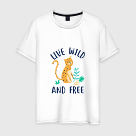 Мужская футболка хлопок с принтом Live Free в Санкт-Петербурге, 100% хлопок | прямой крой, круглый вырез горловины, длина до линии бедер, слегка спущенное плечо. | 2022 | animal | cat | free | freedom | life | lion | tiger | wild | год тигра | дикий | животные | зверь | зубы | кот | кошка | лев | охотник | полосатый | природа | свобода | свободный | тигр | тигренок | тигрица | хищник