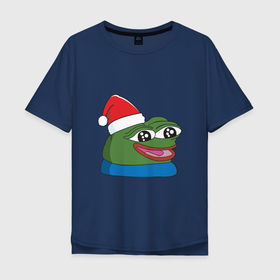 Мужская футболка хлопок Oversize с принтом Pepe, pepe happy, Пепе хеппи, pepe happy new year в Курске, 100% хлопок | свободный крой, круглый ворот, “спинка” длиннее передней части | frog pepe | happy | happy new year | mem | meme | peepo | pepe | pepe happy | pepe happy new year | лягушка пепе | лягушонок | лягушонок пепе | пепе хеппи | хеппи