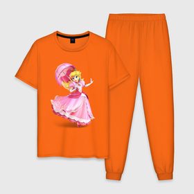 Мужская пижама хлопок с принтом Peach SB в Кировске, 100% хлопок | брюки и футболка прямого кроя, без карманов, на брюках мягкая резинка на поясе и по низу штанин
 | mario | nintendo | princess | princess peach | smash bros | video game | видео игра | марио | нинтендо