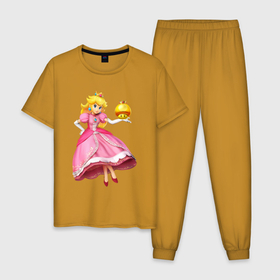 Мужская пижама хлопок с принтом Princess SB в Санкт-Петербурге, 100% хлопок | брюки и футболка прямого кроя, без карманов, на брюках мягкая резинка на поясе и по низу штанин
 | Тематика изображения на принте: gold | mario | mashroom | princess | princess peach | super | toad | video game | видео игра | гриб | золотой | марио | супер | тоад