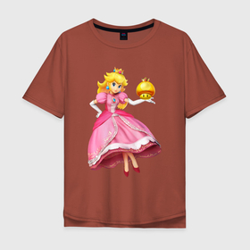Мужская футболка хлопок Oversize с принтом Princess SB в Санкт-Петербурге, 100% хлопок | свободный крой, круглый ворот, “спинка” длиннее передней части | gold | mario | mashroom | princess | princess peach | super | toad | video game | видео игра | гриб | золотой | марио | супер | тоад