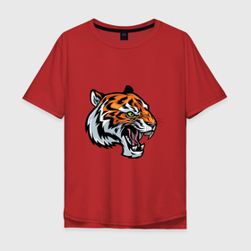 Мужская футболка хлопок Oversize с принтом Face Tiger в Санкт-Петербурге, 100% хлопок | свободный крой, круглый ворот, “спинка” длиннее передней части | 2022 | animal | cat | lion | tiger | год тигра | животные | зверь | зубы | кот | кошка | лев | охотник | полосатый | природа | тигр | тигренок | тигрица | хищник