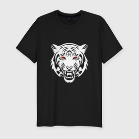 Мужская футболка хлопок Slim с принтом Eye Tiger в Белгороде, 92% хлопок, 8% лайкра | приталенный силуэт, круглый вырез ворота, длина до линии бедра, короткий рукав | 2022 | animal | cat | lion | tiger | год тигра | животные | зверь | зубы | кот | кошка | лев | охотник | полосатый | природа | тигр | тигренок | тигрица | хищник