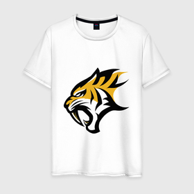 Мужская футболка хлопок с принтом Scream Tiger в Екатеринбурге, 100% хлопок | прямой крой, круглый вырез горловины, длина до линии бедер, слегка спущенное плечо. | 2022 | animal | cat | lion | tiger | год тигра | животные | зверь | зубы | кот | кошка | лев | охотник | полосатый | природа | тигр | тигренок | тигрица | хищник