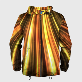 Мужская ветровка 3D с принтом Vzlet в Тюмени, 100% полиэстер | подол и капюшон оформлены резинкой с фиксаторами, два кармана без застежек по бокам, один потайной карман на груди | желтый | лучи | неон | неоновый | оранжнвый | полосы