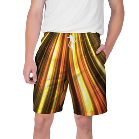 Мужские шорты 3D с принтом Vzlet в Тюмени,  полиэстер 100% | прямой крой, два кармана без застежек по бокам. Мягкая трикотажная резинка на поясе, внутри которой широкие завязки. Длина чуть выше колен | желтый | лучи | неон | неоновый | оранжнвый | полосы
