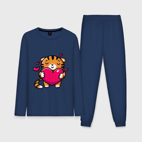 Мужская пижама хлопок (с лонгсливом) с принтом Милый тигренок с сердечком в Екатеринбурге,  |  | Тематика изображения на принте: 2022 | год тигра | новый год | новый год 2022 | символ года | тигр | тигренок | тигрица | тигры
