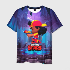 Мужская футболка 3D с принтом Мэг с пушкой Brawl stars в Санкт-Петербурге, 100% полиэфир | прямой крой, круглый вырез горловины, длина до линии бедер | brawl | brawl stars | brawlstars | mec | meg | бравл | бравлстарс | мег | мек | мэг | мэк