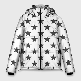 Мужская зимняя куртка 3D с принтом звездный фон белый в Петрозаводске, верх — 100% полиэстер; подкладка — 100% полиэстер; утеплитель — 100% полиэстер | длина ниже бедра, свободный силуэт Оверсайз. Есть воротник-стойка, отстегивающийся капюшон и ветрозащитная планка. 

Боковые карманы с листочкой на кнопках и внутренний карман на молнии. | Тематика изображения на принте: asterisk | asterisks | grey | houndstooth | jeffree | jeffrey | monochrome | ornament | pattern | star | starry background | stars | white background | белый фон | звезда | звездный фон | звездочка | звездочки | звезды | монохром | орнамент | паттерн | се