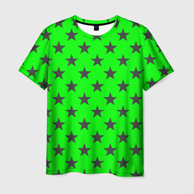 Мужская футболка 3D с принтом звездный фон зеленый в Белгороде, 100% полиэфир | прямой крой, круглый вырез горловины, длина до линии бедер | Тематика изображения на принте: звезда | звездочка | звезды | зеленый | монохром | неоновый | салатовый | фон