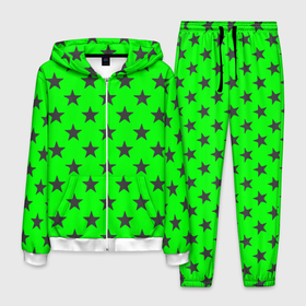 Мужской костюм 3D с принтом звездный фон зеленый , 100% полиэстер | Манжеты и пояс оформлены тканевой резинкой, двухслойный капюшон со шнурком для регулировки, карманы спереди | звезда | звездочка | звезды | зеленый | монохром | неоновый | салатовый | фон