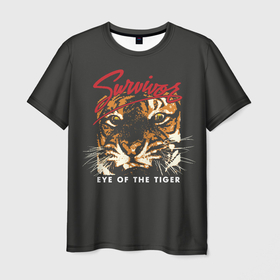 Мужская футболка 3D с принтом Глаз Тигра в Санкт-Петербурге, 100% полиэфир | прямой крой, круглый вырез горловины, длина до линии бедер | eye of the tiger | hardrock | music | rock | tiger | глаз тигра | музыка | рок | тигр | хардрок