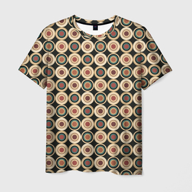 Мужская футболка 3D с принтом Абстракция из бежевых и зеленых кругов в Курске, 100% полиэфир | прямой крой, круглый вырез горловины, длина до линии бедер | abstraction | circles | shapes | абстракция | бежевый | зеленый | коричневый | круги | молодежный | принт | узор | фигуры