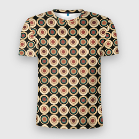 Мужская футболка 3D Slim с принтом Абстракция из бежевых и зеленых кругов в Новосибирске, 100% полиэстер с улучшенными характеристиками | приталенный силуэт, круглая горловина, широкие плечи, сужается к линии бедра | abstraction | circles | shapes | абстракция | бежевый | зеленый | коричневый | круги | молодежный | принт | узор | фигуры