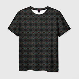 Мужская футболка 3D с принтом Абстракция из многоугольников и линий в Курске, 100% полиэфир | прямой крой, круглый вырез горловины, длина до линии бедер | abstraction | lines | polygons | абстракция | бирюзовый | коричневый | линии | многоугольники | молодежный | фигуры | черный